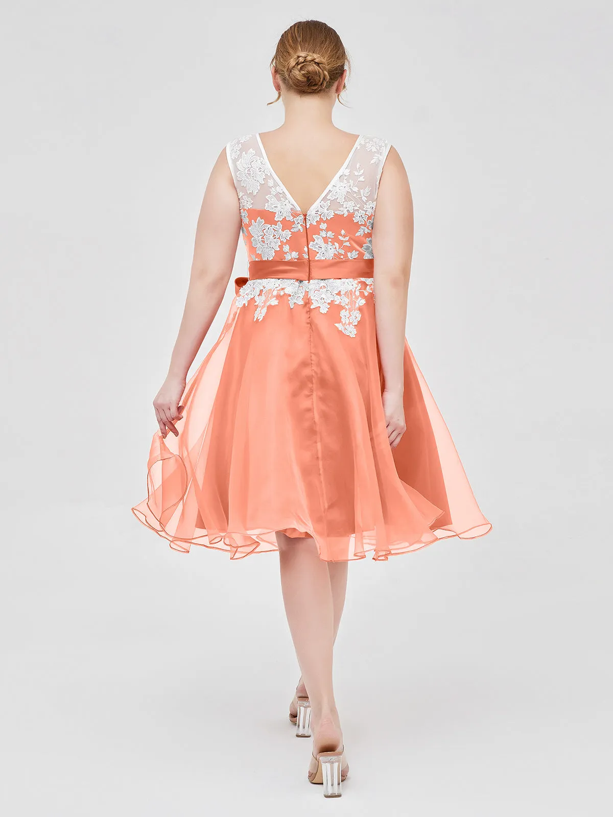 Illusion Neck Organza with Ivory Lace Appliqued Sunset Plus Size