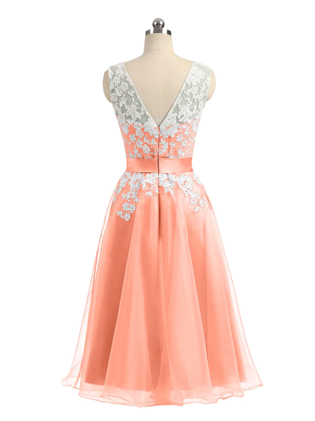 Illusion Neck Organza with Ivory Lace Appliqued Sunset Plus Size