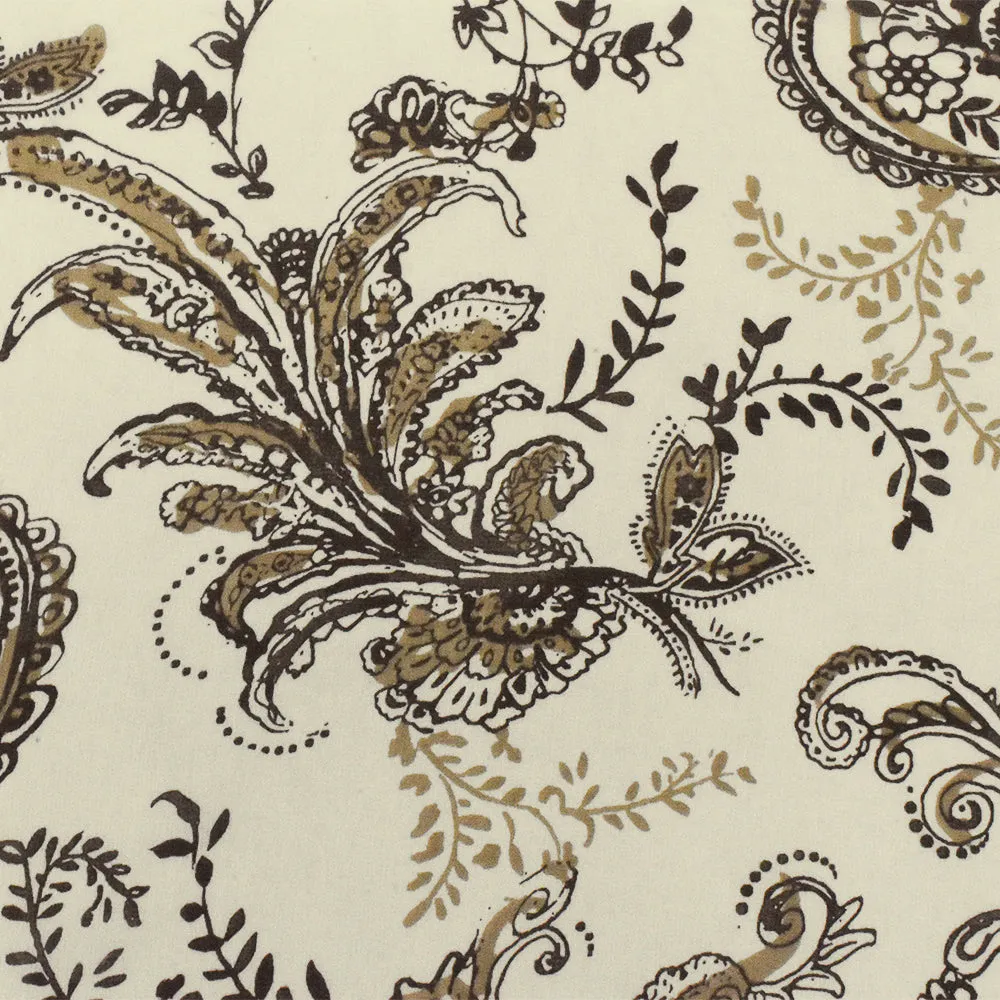 Ivory-Brown-Beige Paisley Printed Poly Chiffon Woven Fabric