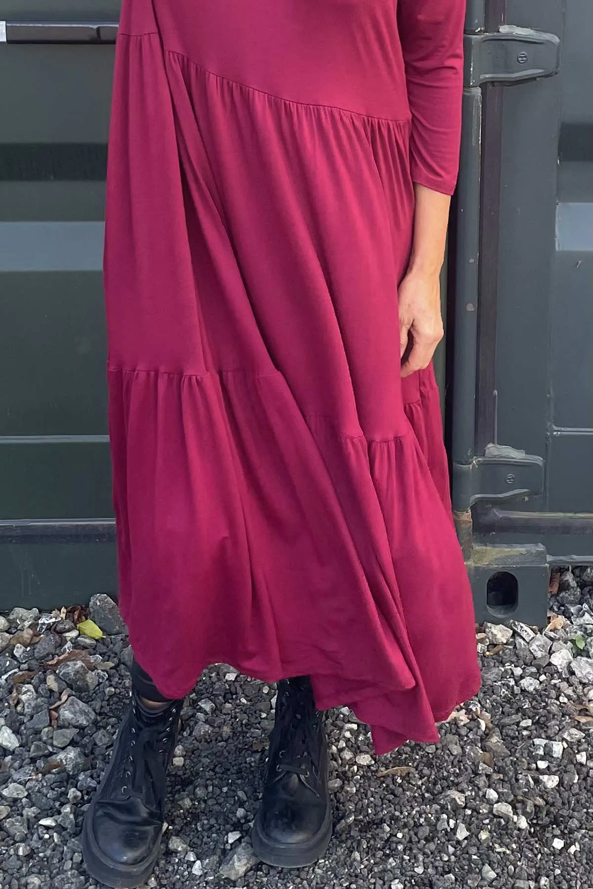 Lenora Tiered Cotton Dress Wine