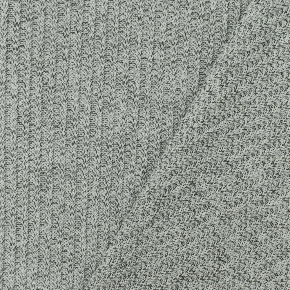 Light Icy Gray-Black Texture Stretch 2X2 Rib Knit Fabric