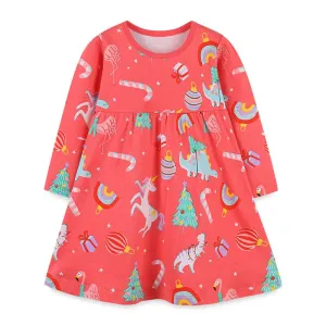 Long Sleeve Unicorn Rainbow Girl Dresses