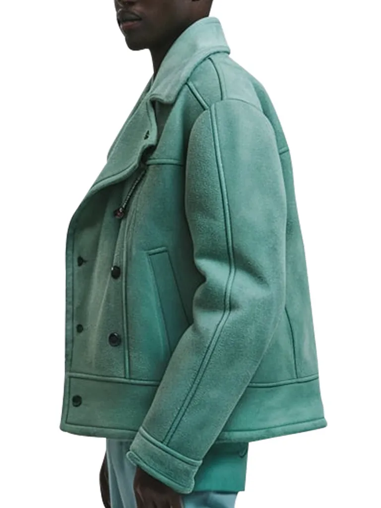 Men’s Mint Green Double-Breasted Suede Jacket