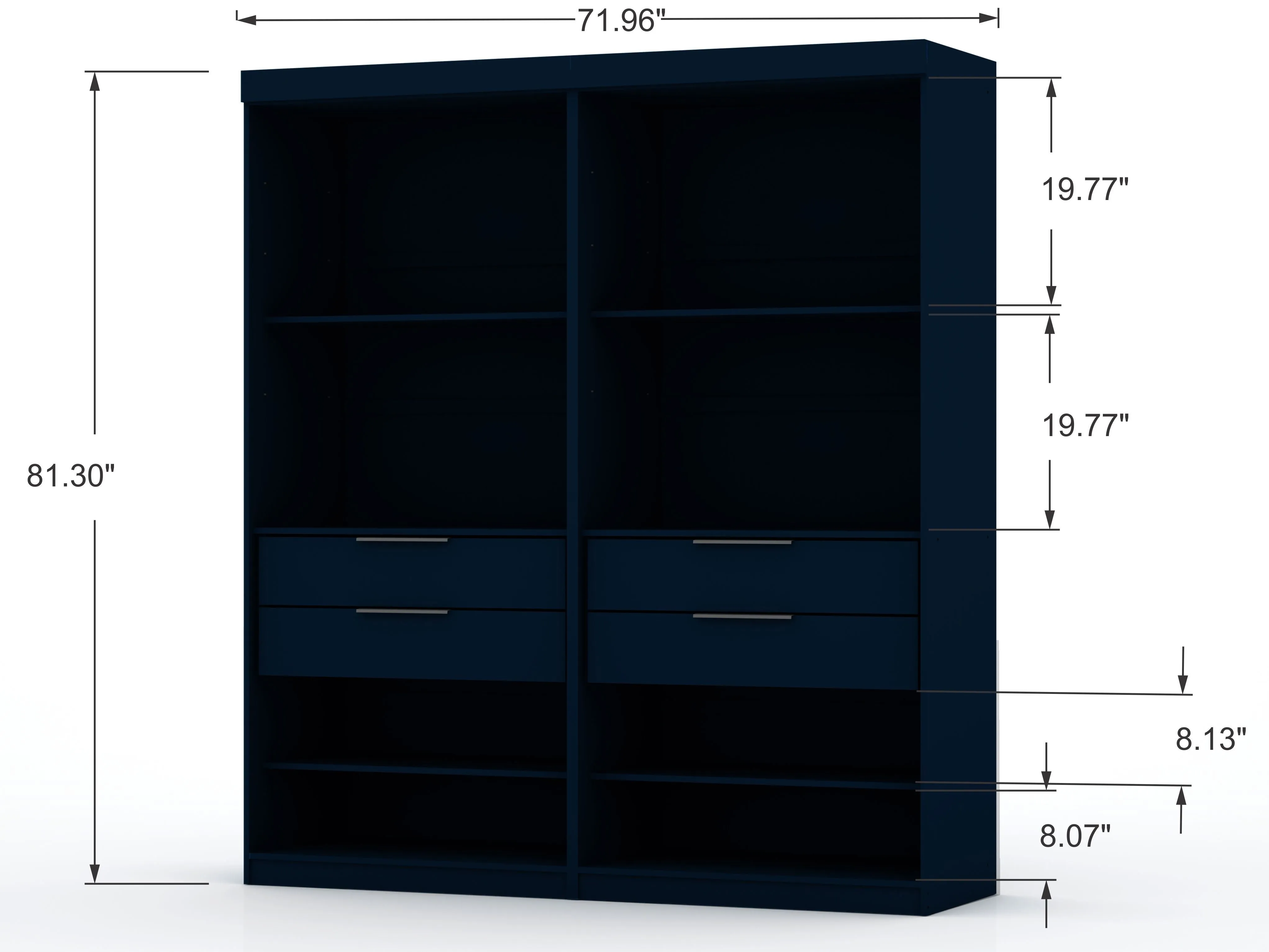 Mulberry 2 Sectional Modern Wardrobe Closet with 4 Drawers - Set of 2 in Tatiana Midnight Blue