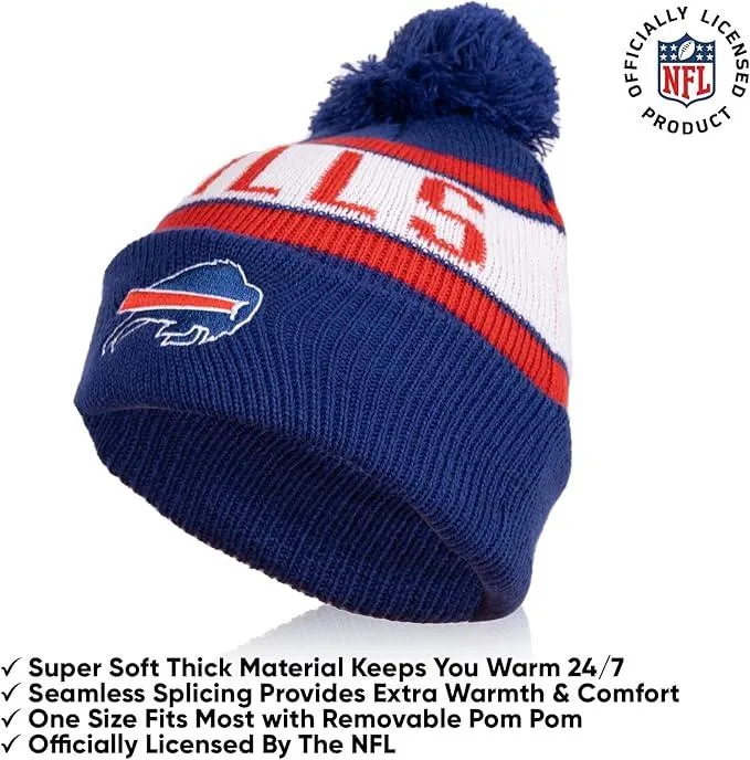 NFL Official Youth Super Soft Winter Beanie Knit Hat With Extra Warm Touch Screen Gloves|Buffalo Bills