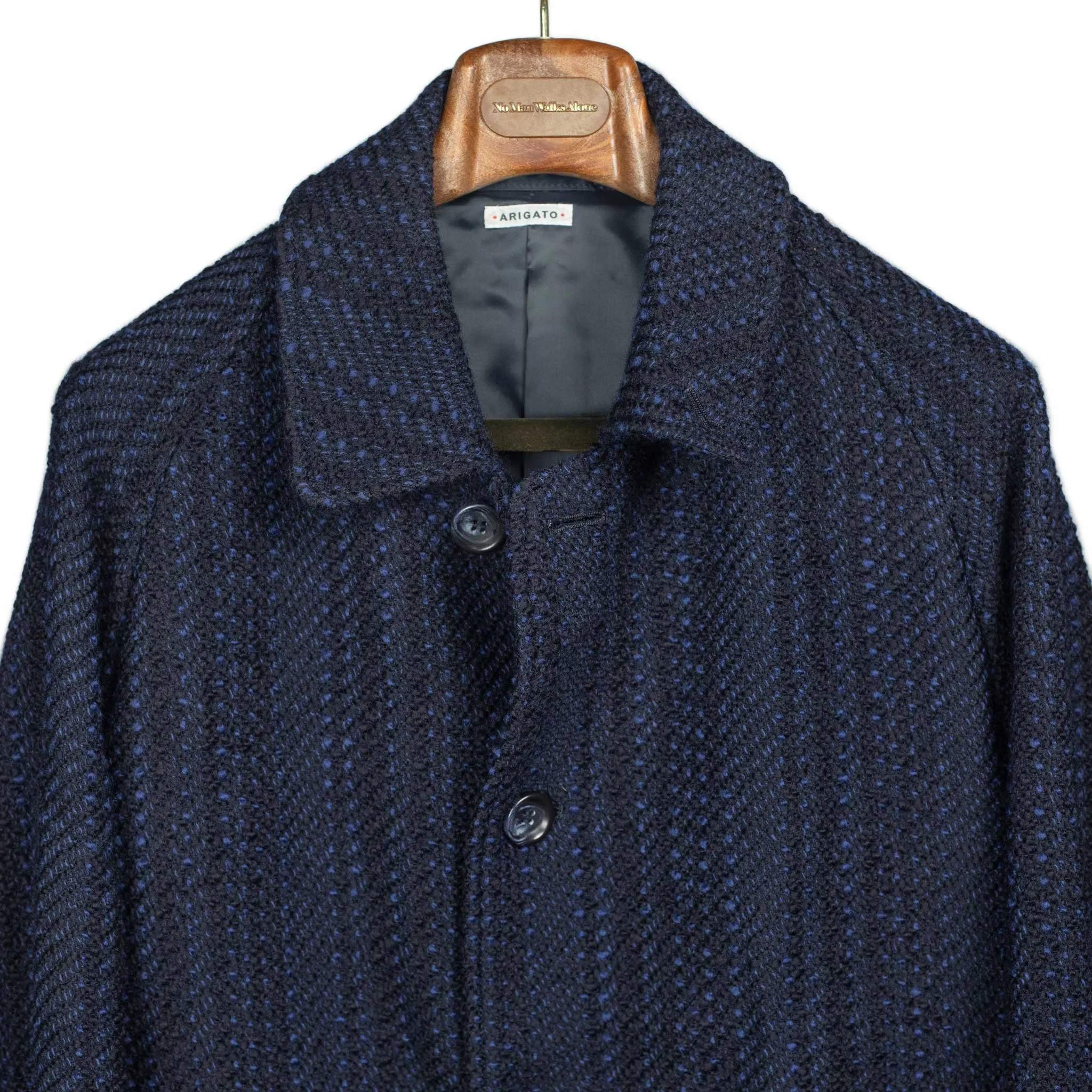 Overcoat in navy and blue Roving tweed wool