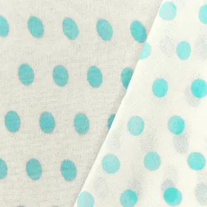 Pure White-Aqua Dot Printed Poly Chiffon Woven Fabric