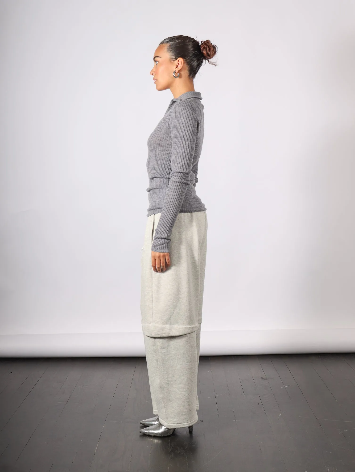 Ribbed Turtleneck Zip Up Sweater in Grey by Tibi