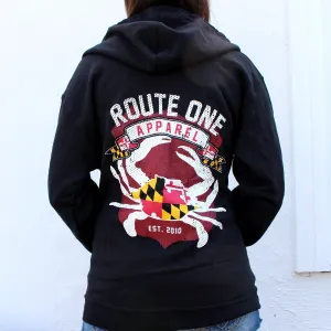 Route One Apparel Classic Flag & Crab (Black) / Zip Hoodie