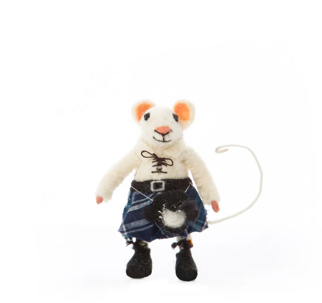 Scottish Highland Needle Felt Mouse in a Kilt