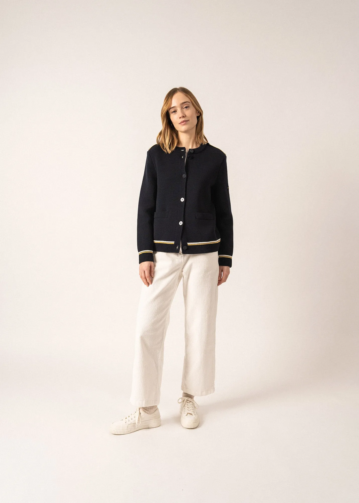 SERRES - Ponte Knit Jacket with Lurex Details for Women  | 100% Wool (NAVY)