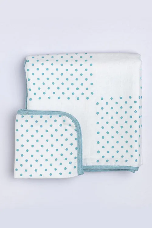 Soleilclo Teal Block-Printed Infant Wrap And Wipes Set