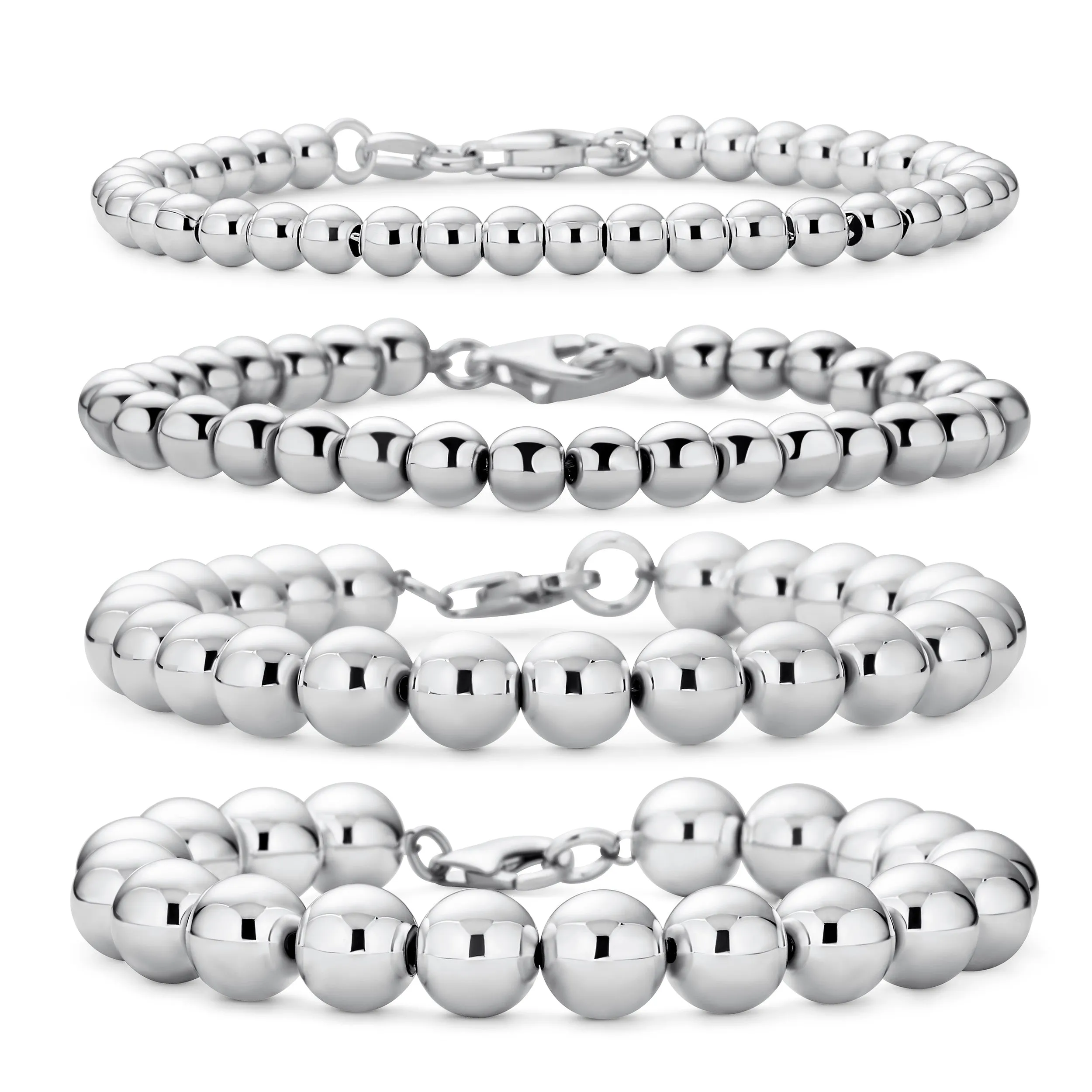 Traditional Sterling Silver Bead Ball Strand Bracelet Multiple Sizes Available