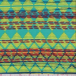 Turquoise/Lemon Linear Diamond Rayon Challis Fabric