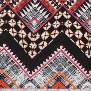 Walnut/White/Salmon Tribal Chevron Rayon Challis Fabric