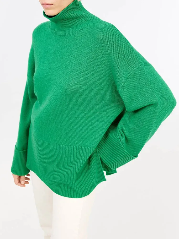 Wenkouban-Christmas Thanksgiving outfits_Oversize TurtleNeck Vintage Knitted Big Casual Green Christmas Sweater